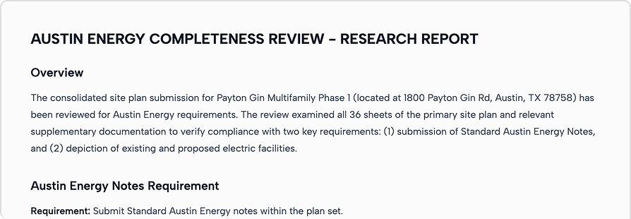 detailed research reports analyzing site plan submissions